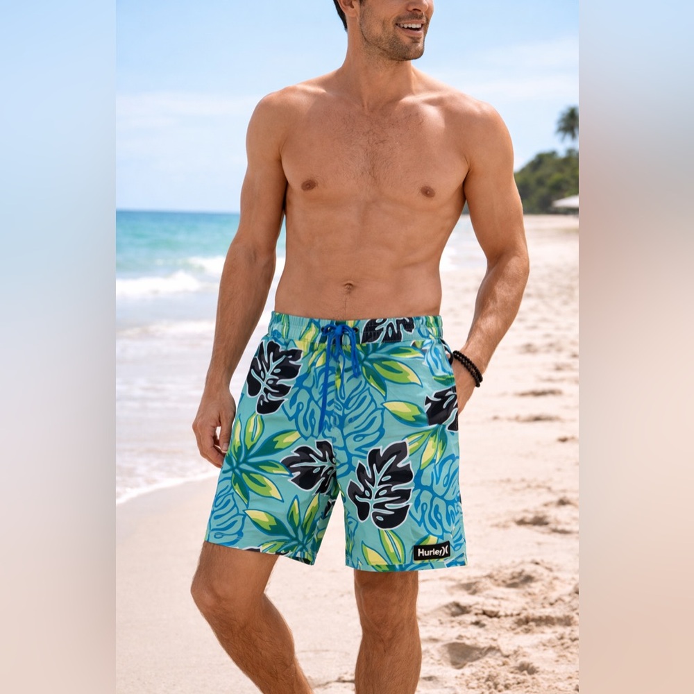 Hurley Swim Trunks Mens Small 17” Cannonball Volley Tropical No Liner NWT!